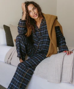 Jenni Kayne Flannel Pajama Top Navy Plaid Best