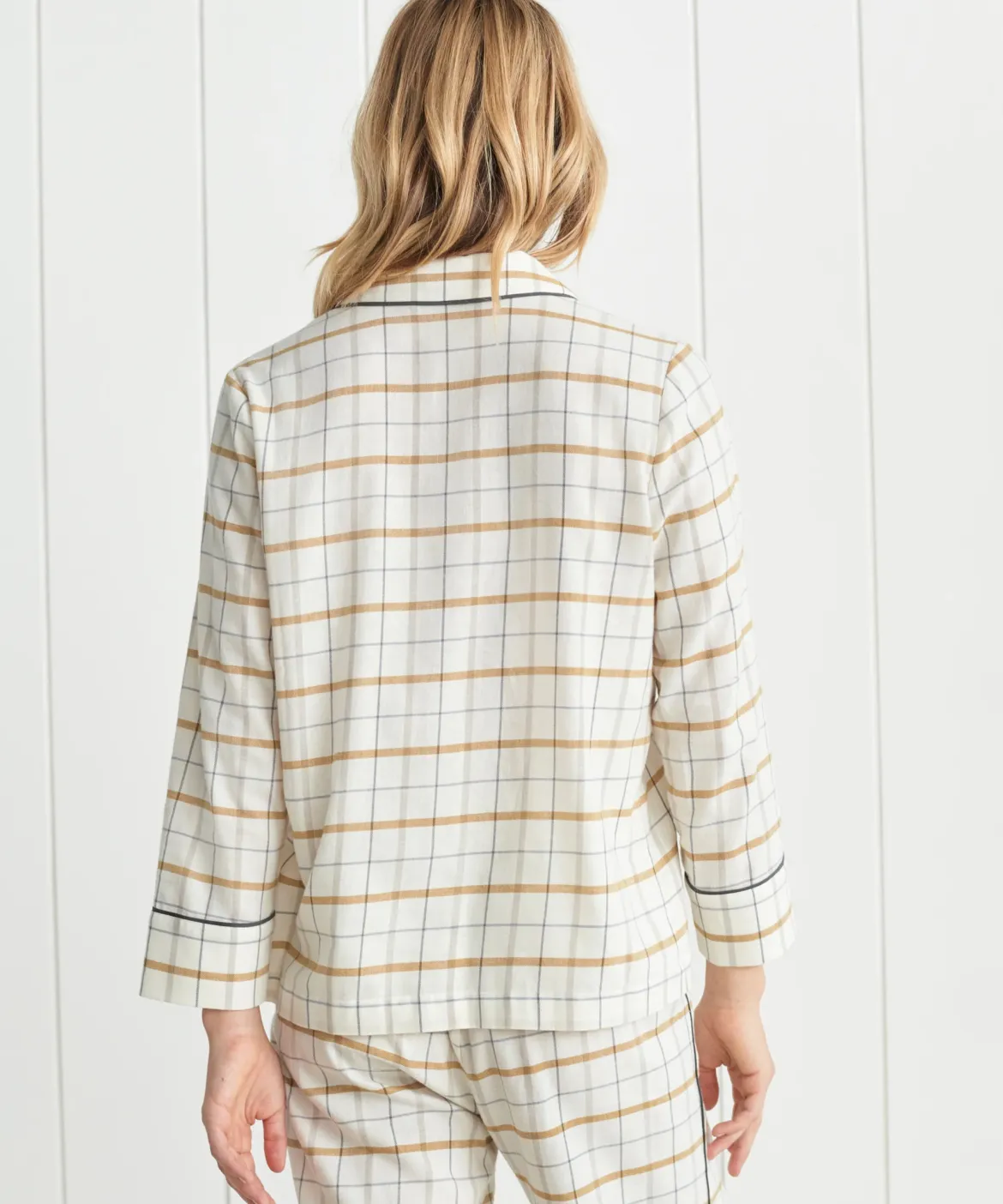 Jenni Kayne Flannel Pajama Top Ivory Plaid New