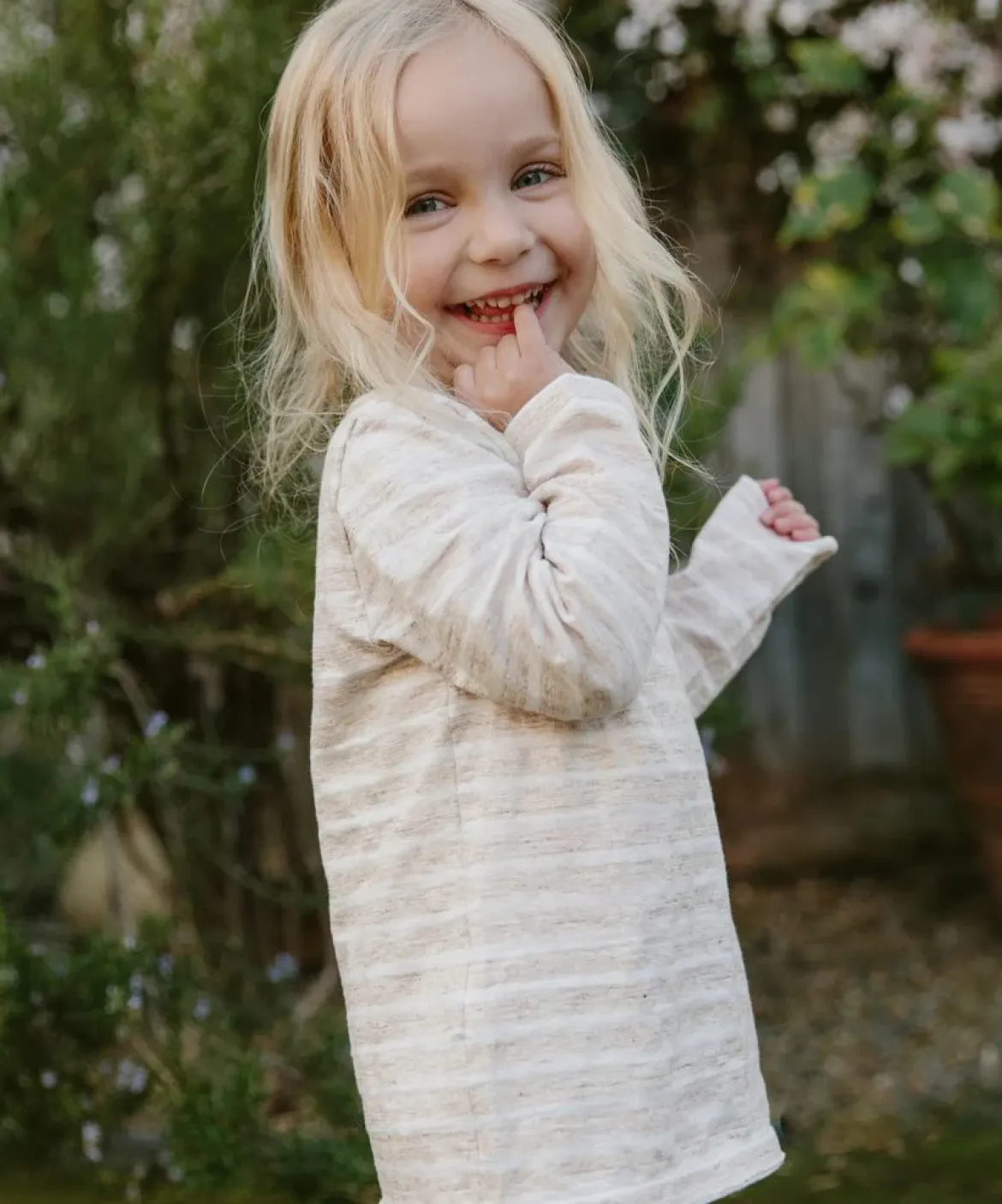 Jenni Kayne Kids' Rue Long Sleeve Tee Oatmeal Stripe New
