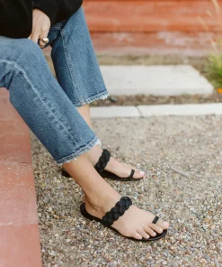 Jenni Kayne Leather Braided Strap Sandal Black Online