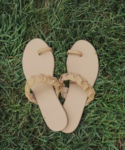 Jenni Kayne Leather Braided Strap Sandal Natural New
