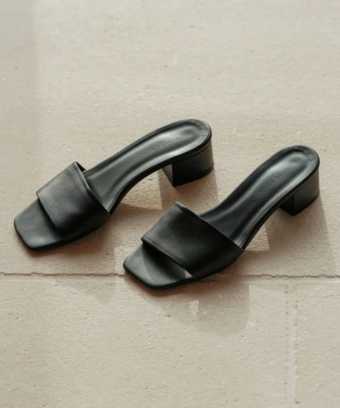 Jenni Kayne Leather Miller Heeled Slide Black Clearance
