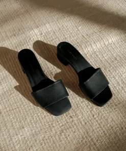 Jenni Kayne Leather Miller Heeled Slide Black Clearance