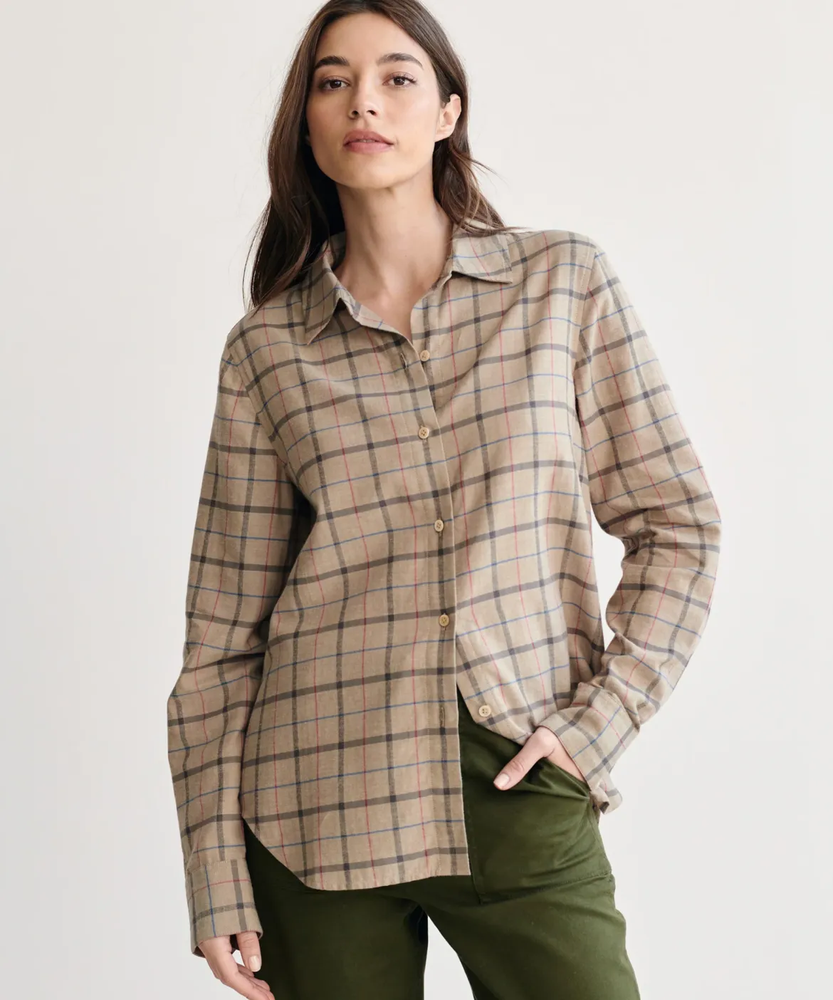 Jenni Kayne Lightweight Flannel Taupe Plaid Clearance