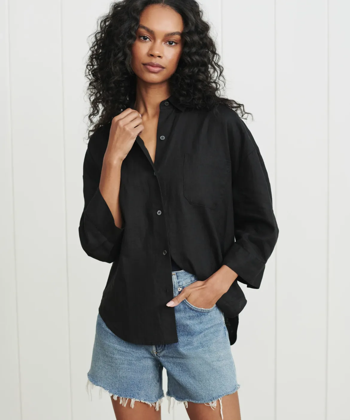 Jenni Kayne Linen Logan Shirt Black Clearance