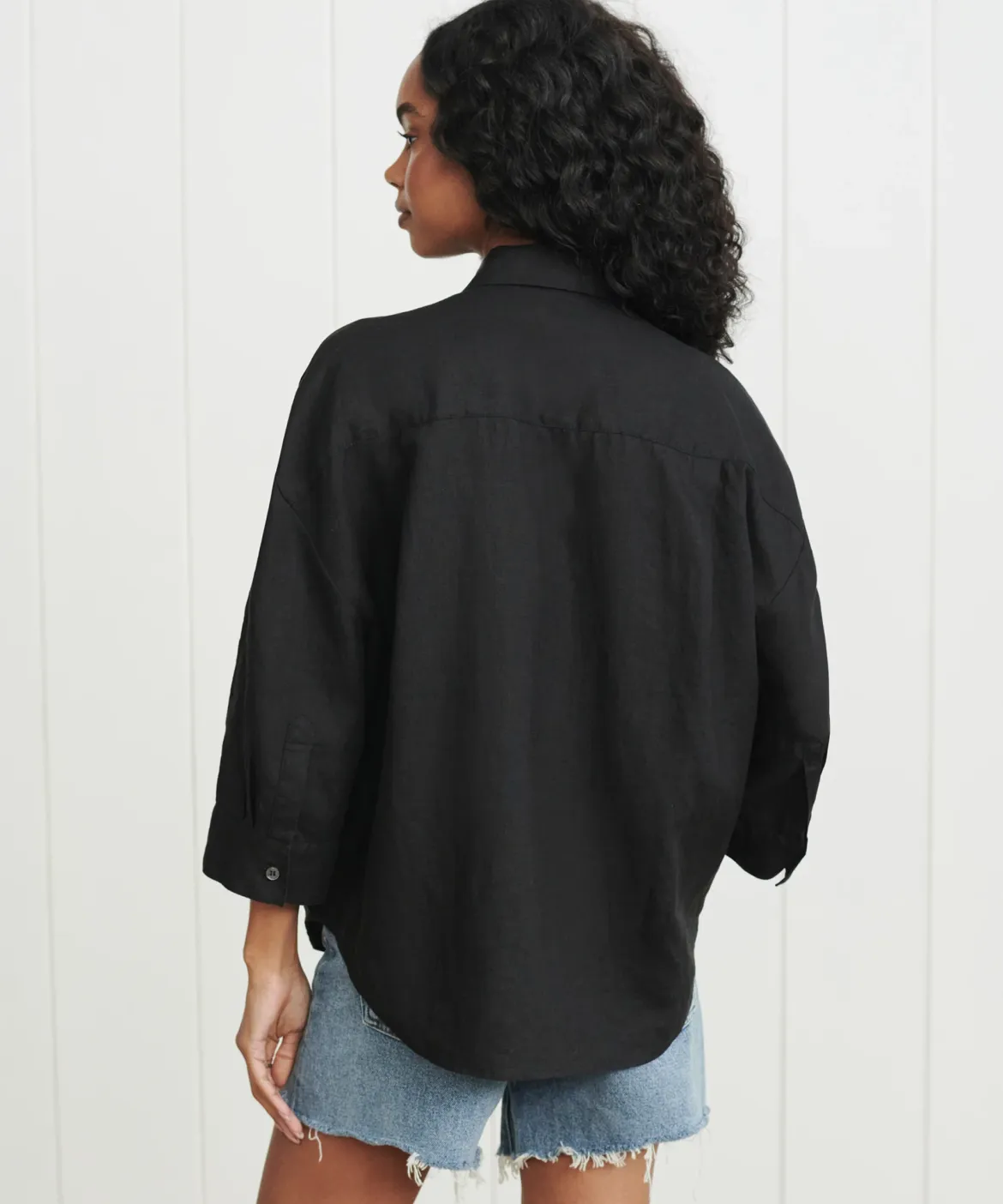 Jenni Kayne Linen Logan Shirt Black Clearance