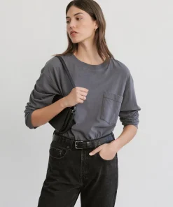 Jenni Kayne Long-Sleeve Vintage Pocket Tee Charcoal Discount
