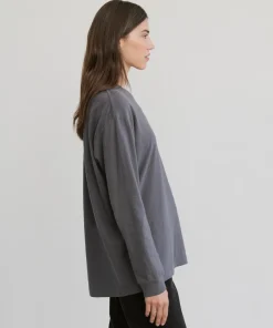 Jenni Kayne Long-Sleeve Vintage Pocket Tee Charcoal Discount