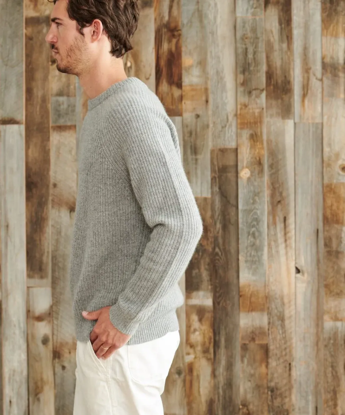 Jenni Kayne Men'S Cashmere Fisherman Sweater Heather Grey Best