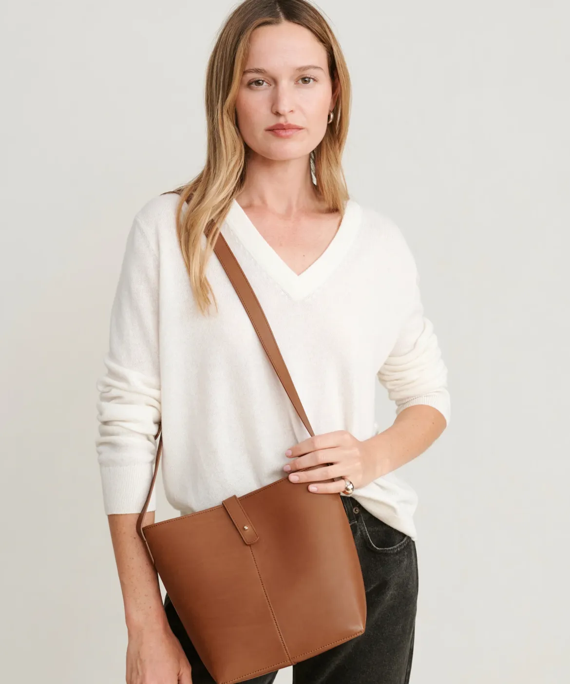 Jenni Kayne Mini Leather Bucket Bag Cognac Discount