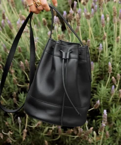 Jenni Kayne Mini Leather Drawstring Bag Black New
