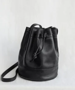 Jenni Kayne Mini Leather Drawstring Bag Black New