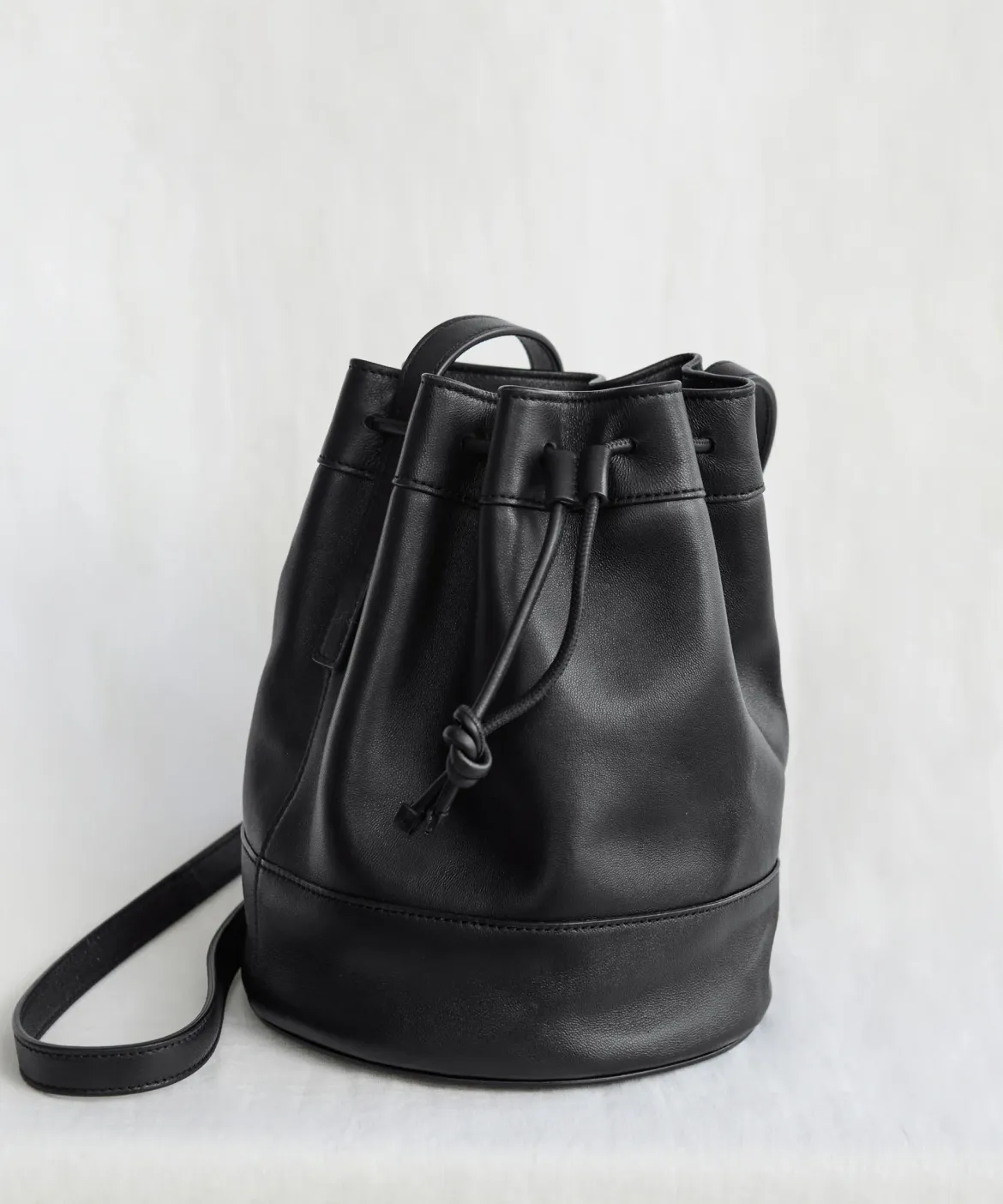 Jenni Kayne Mini Leather Drawstring Bag Black New