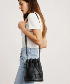 Jenni Kayne Mini Leather Drawstring Bag Black New