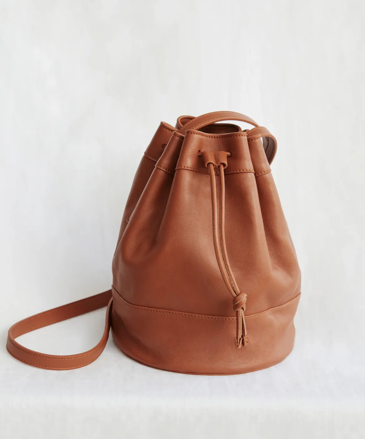 Jenni Kayne Mini Leather Drawstring Bag Saddle Hot