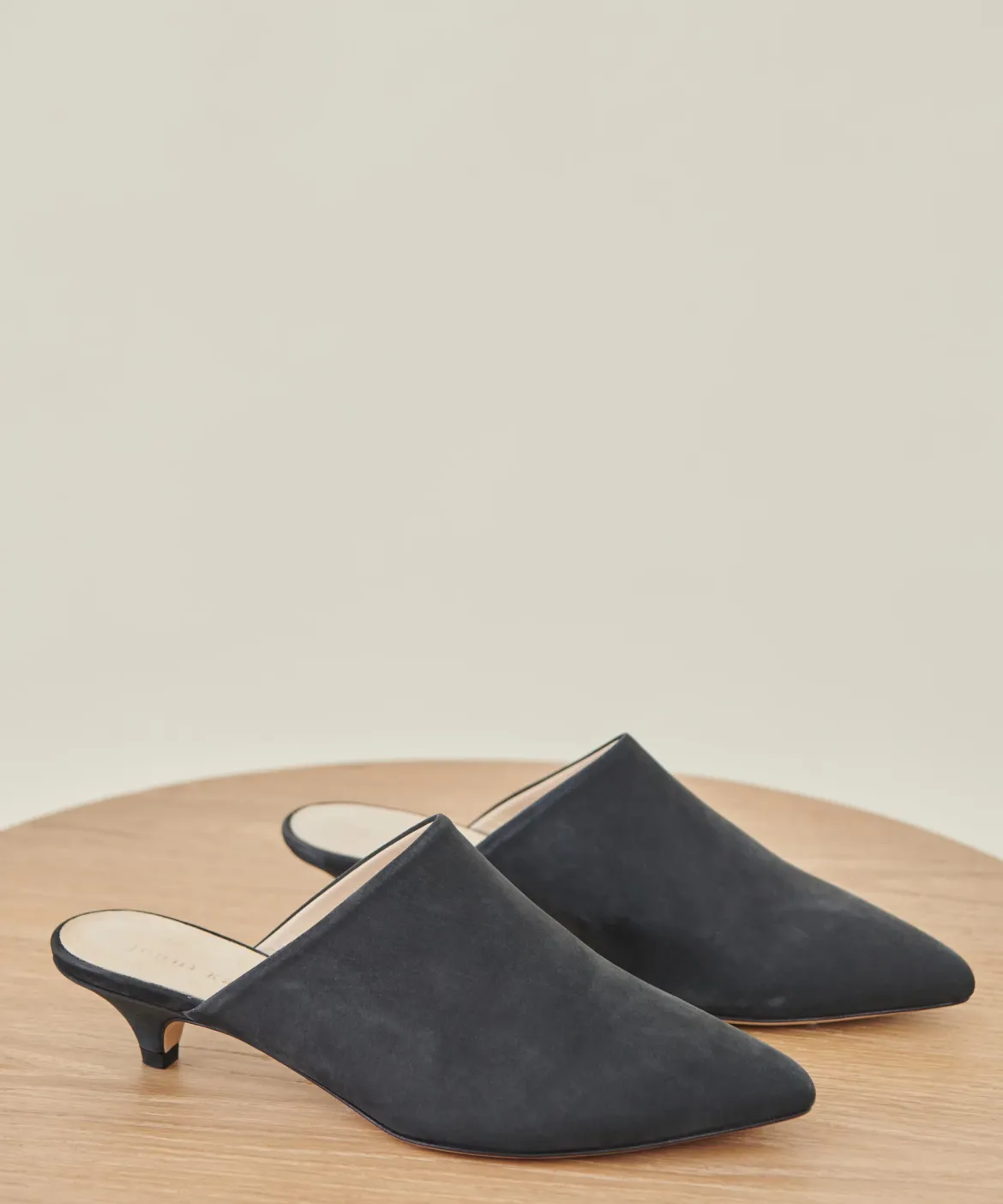 Jenni Kayne Oiled Leather Kitten Heel Mule Black Clearance