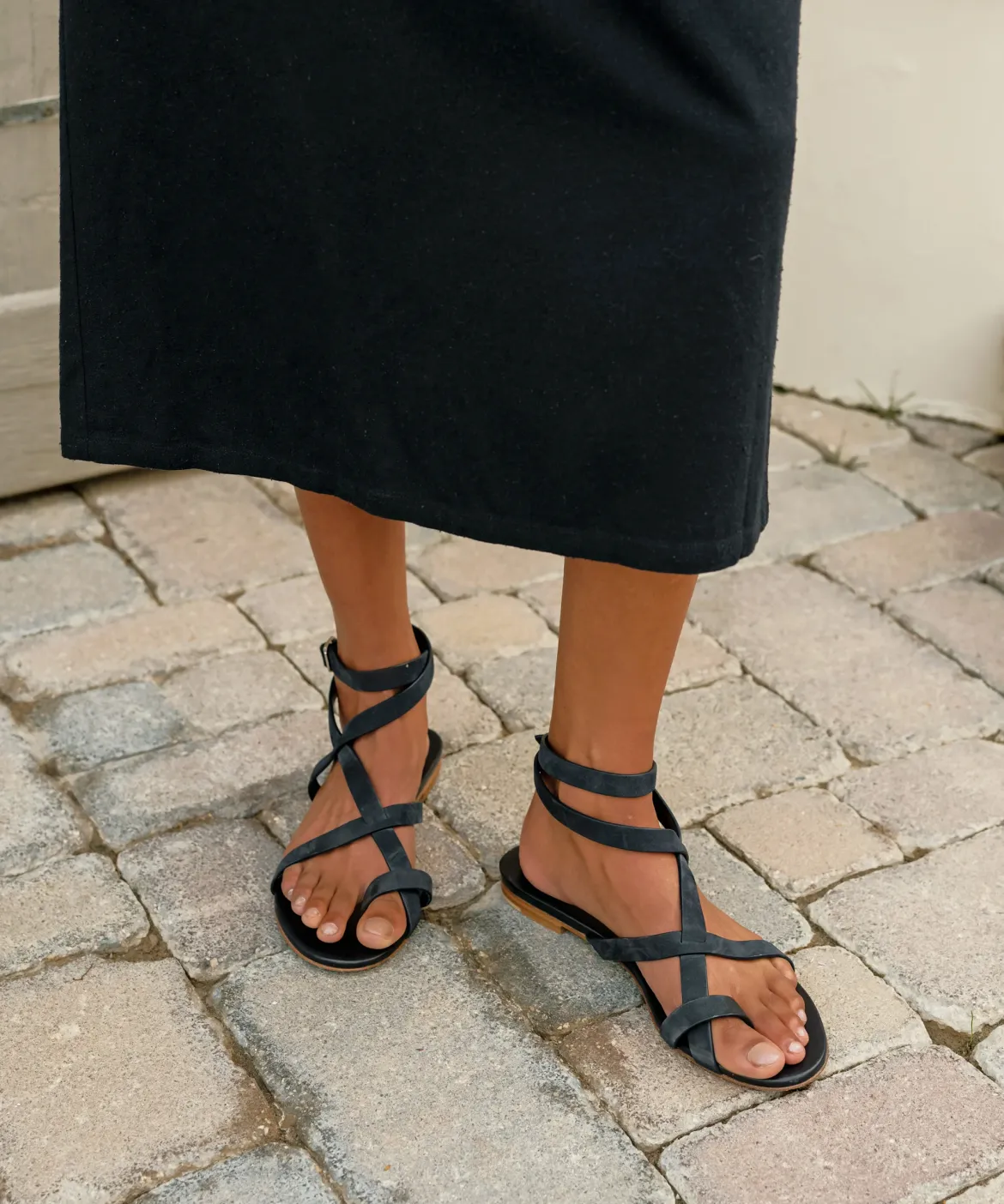 Jenni Kayne Oiled Leather Strappy Sandal Navy Outlet