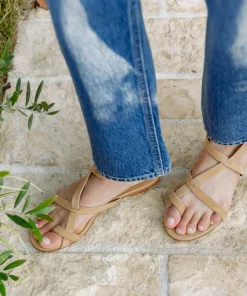 Jenni Kayne Oiled Leather Strappy Sandal Dark Sand New