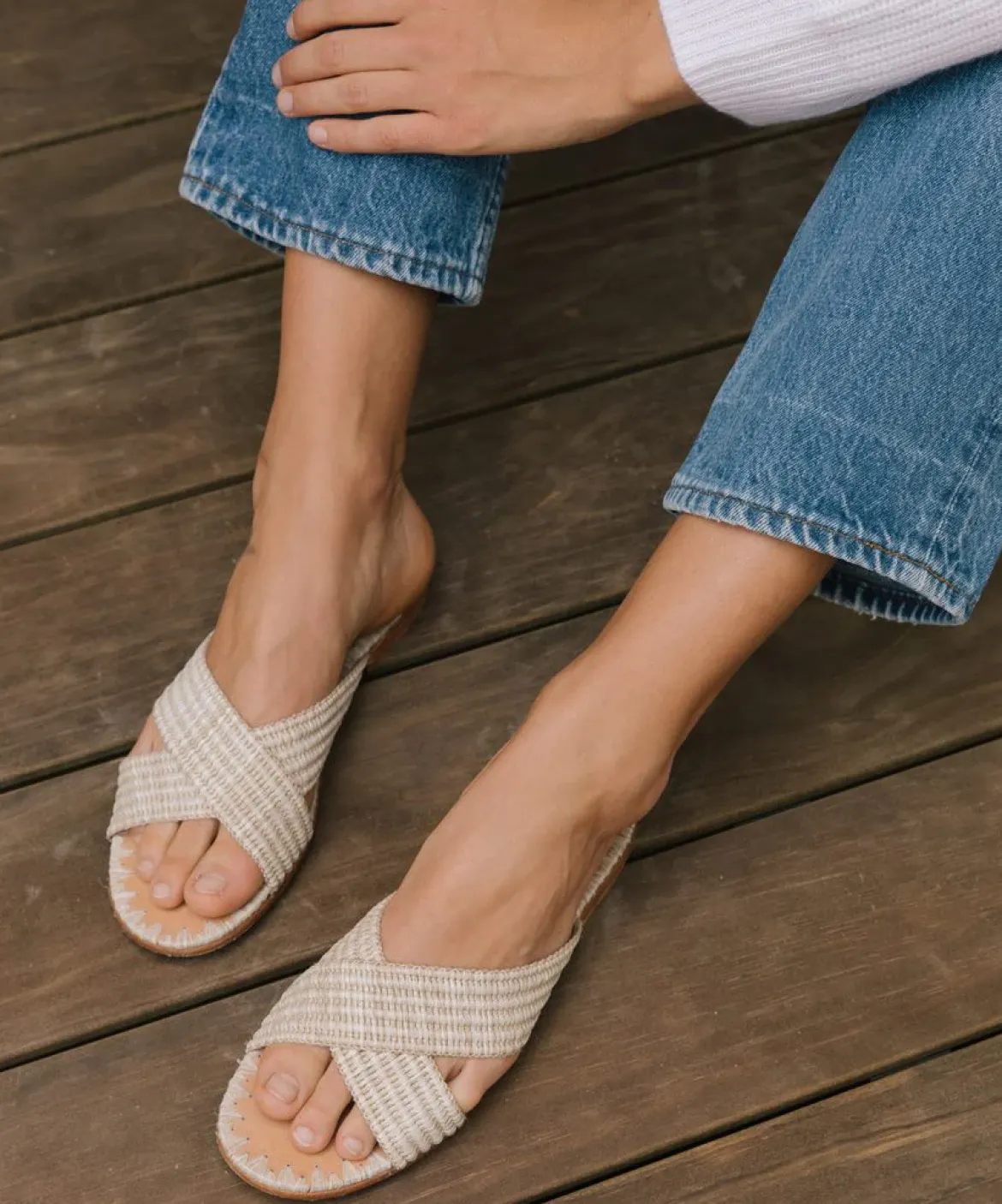 Jenni Kayne Raffia Crossover Sandal Natural Hot