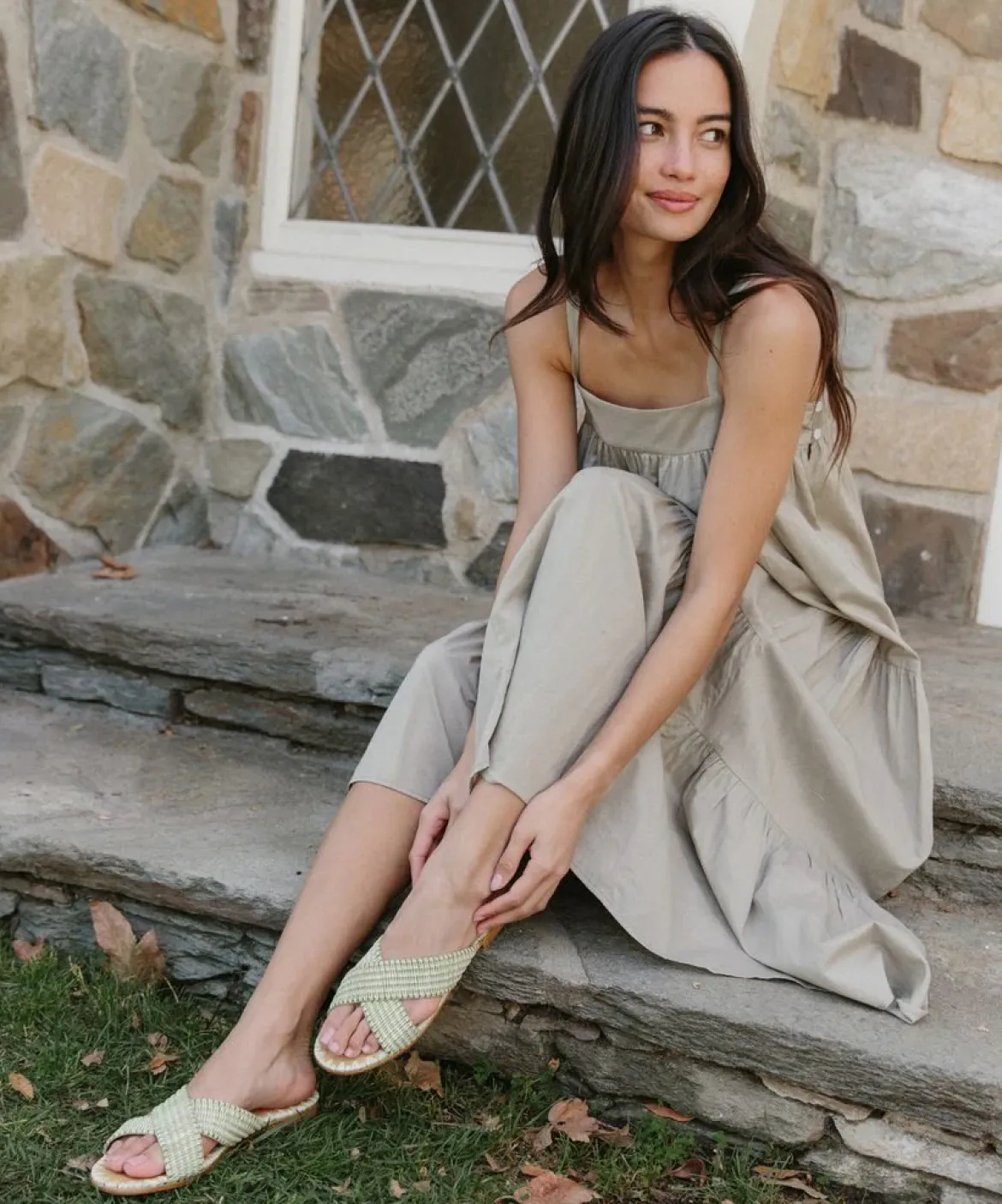 Jenni Kayne Raffia Crossover Sandal Willow Hot