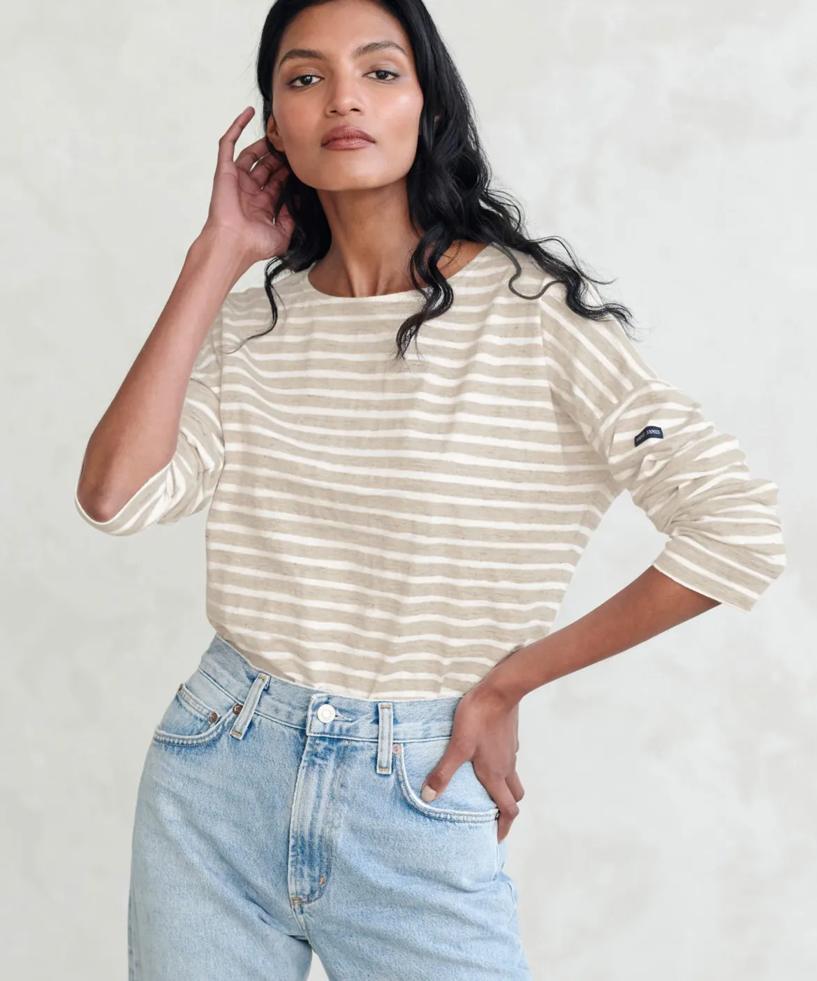 Jenni Kayne Rue Drop Shoulder Tee Oatmeal Stripe Fashion
