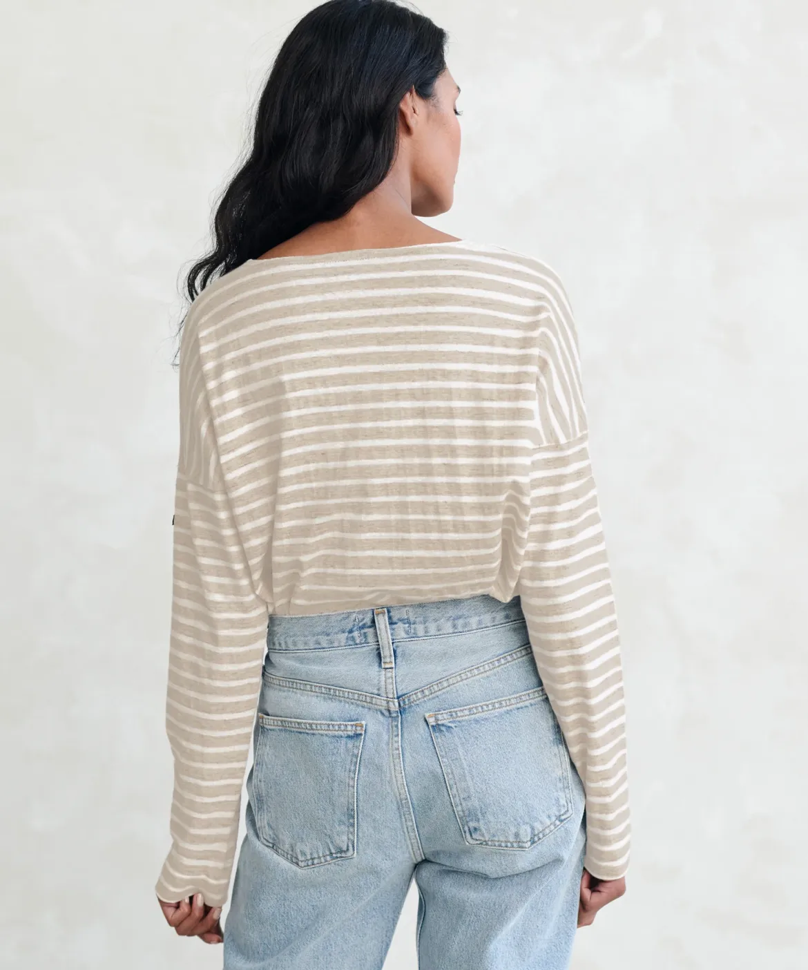 Jenni Kayne Rue Drop Shoulder Tee Oatmeal Stripe Fashion
