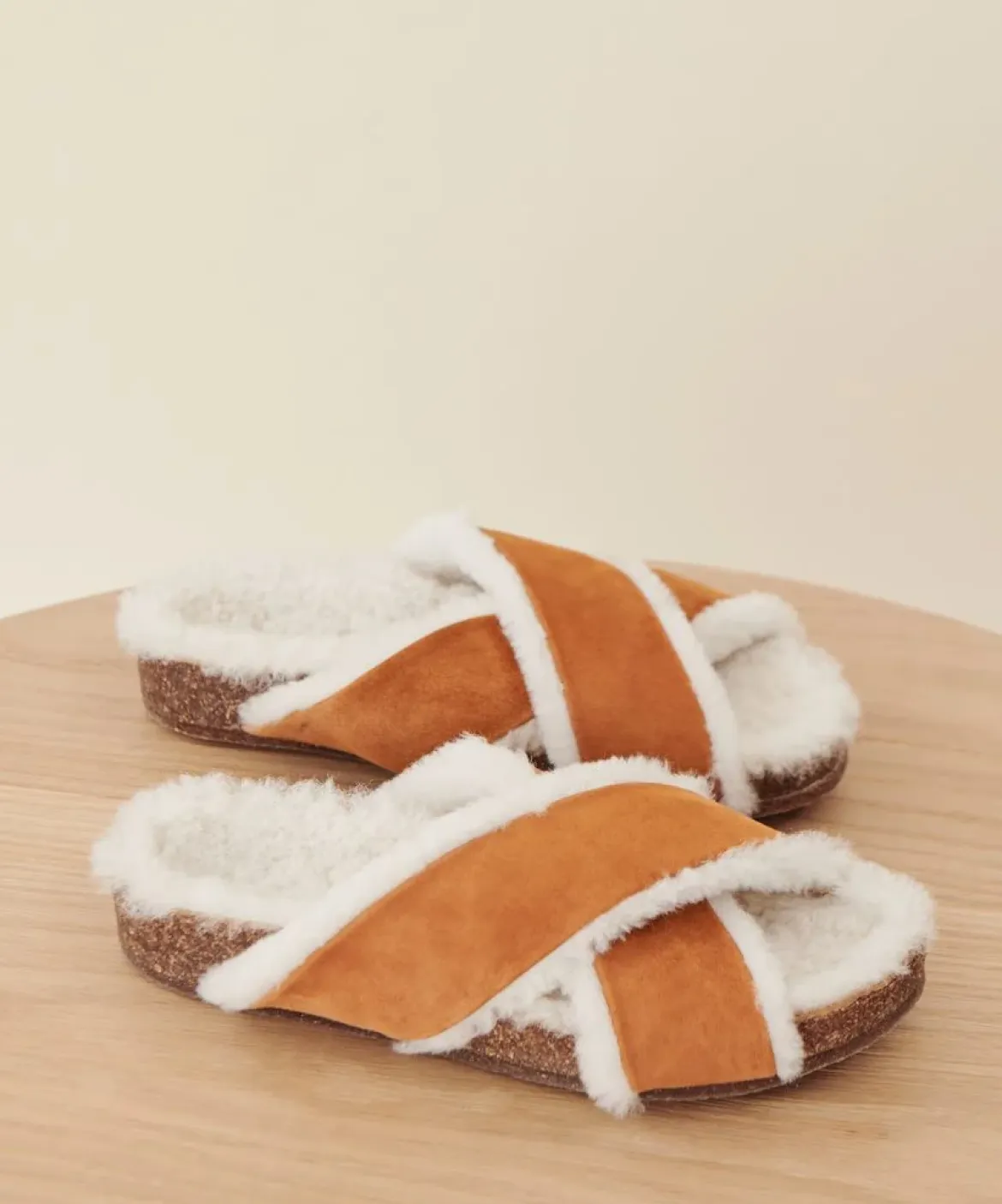 Jenni Kayne Shearling-Lined Crossover Sandal Saddle Best