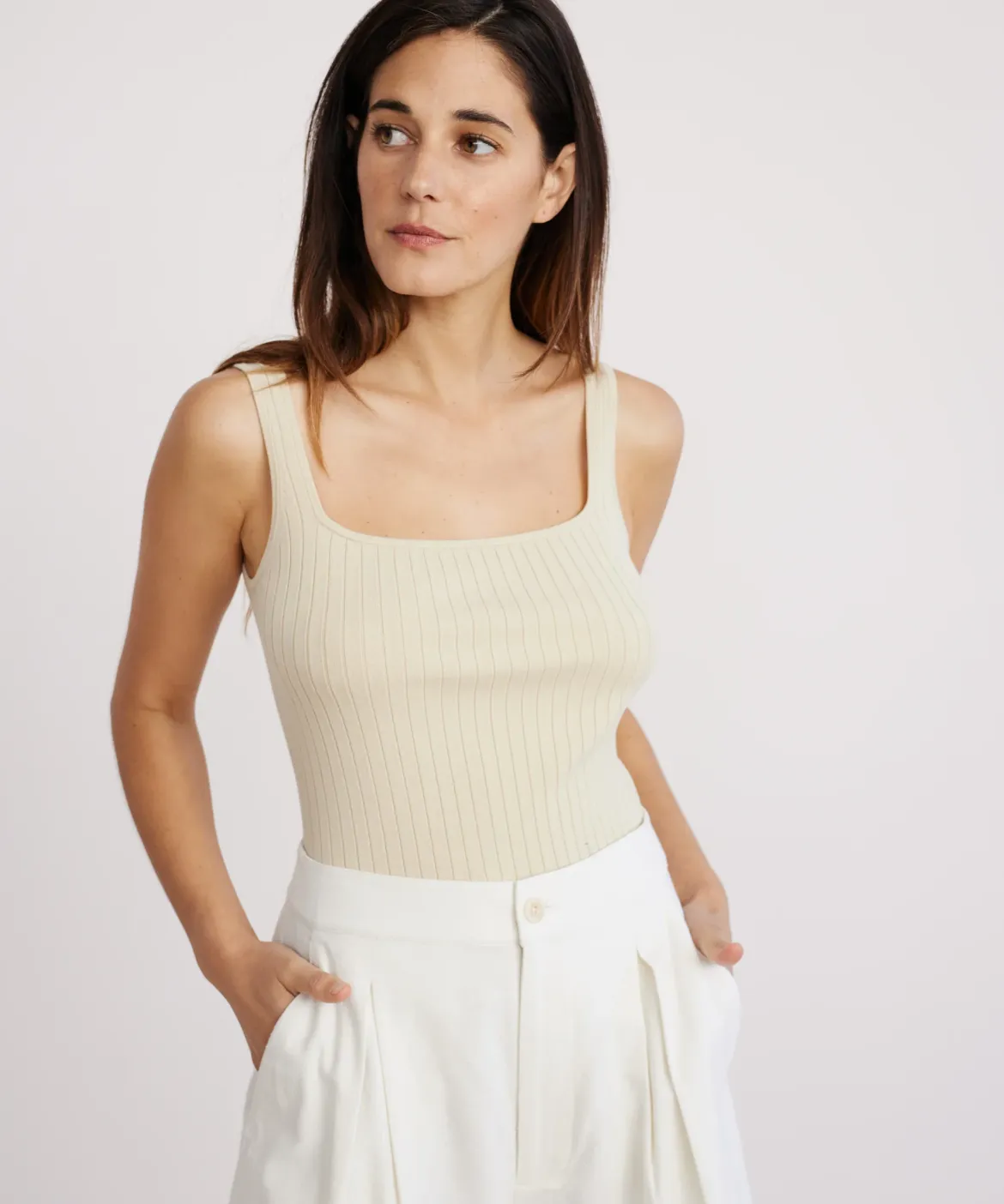 Jenni Kayne Square Rib Tank Cream Best