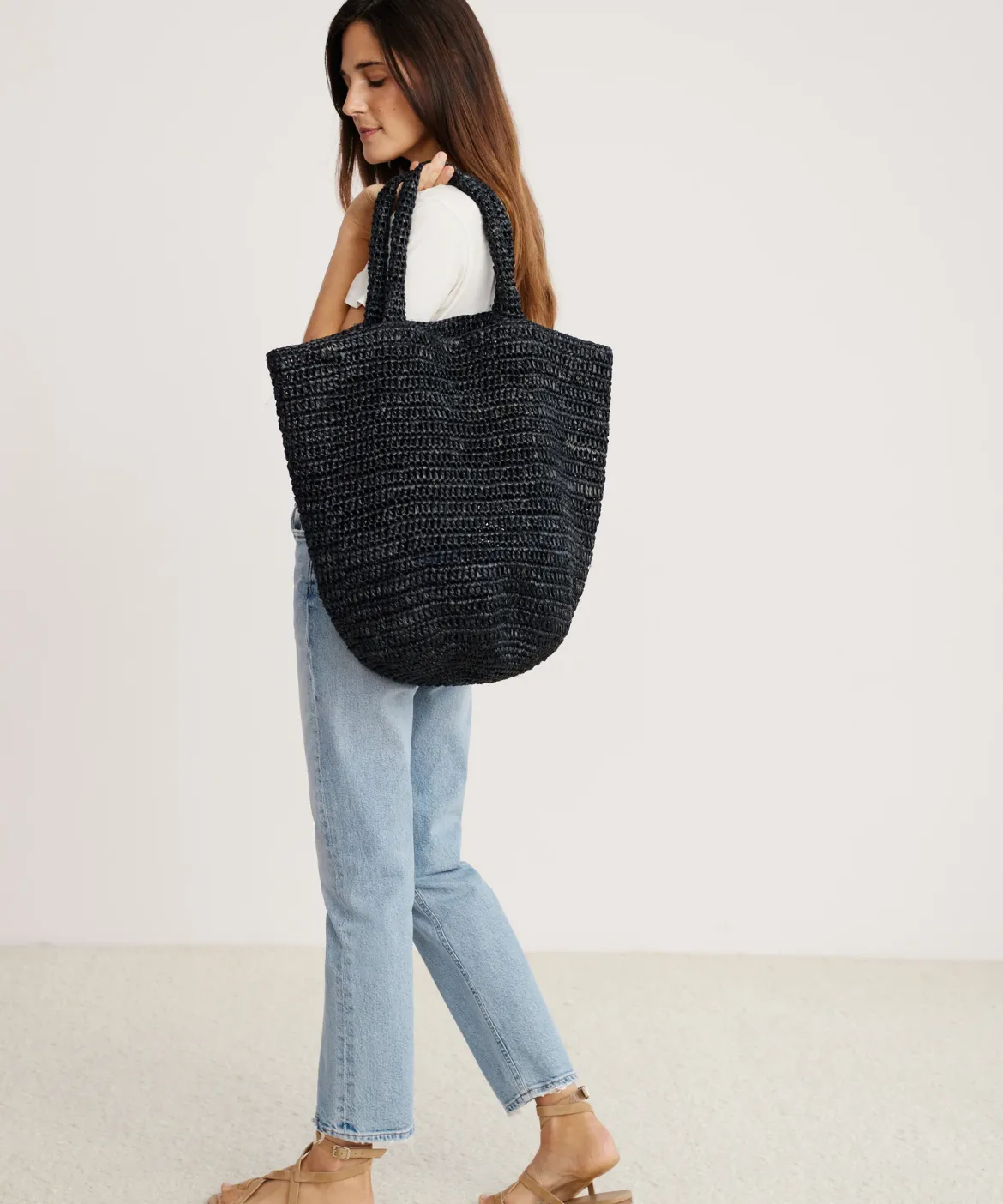 Jenni Kayne Woven Raffia Tote Black Fashion